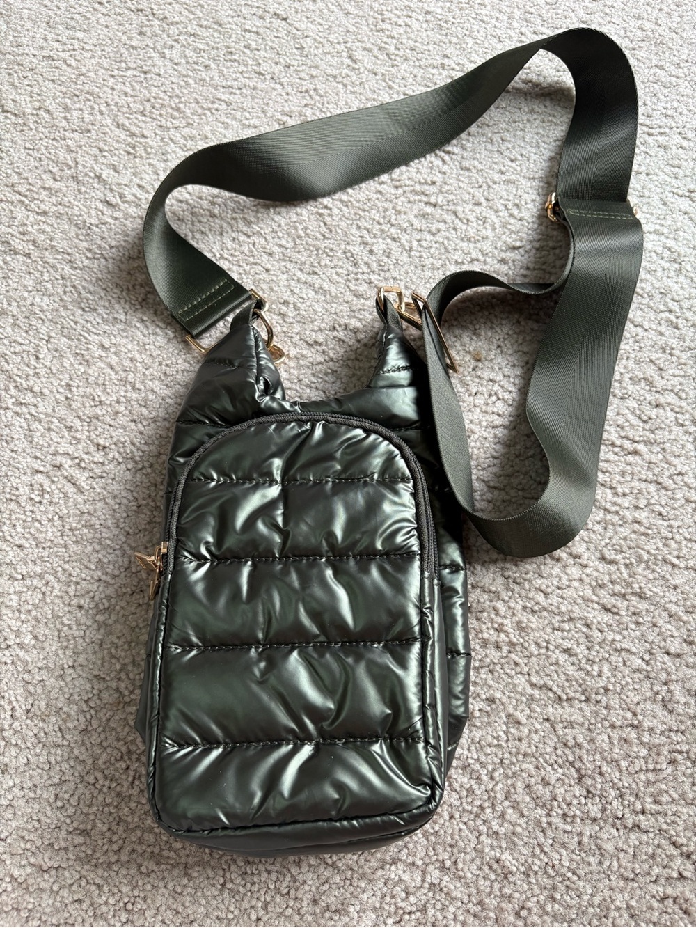 Quilted Crossbody Sling Bag in Dark Olive - Lightweight Everyday Carry